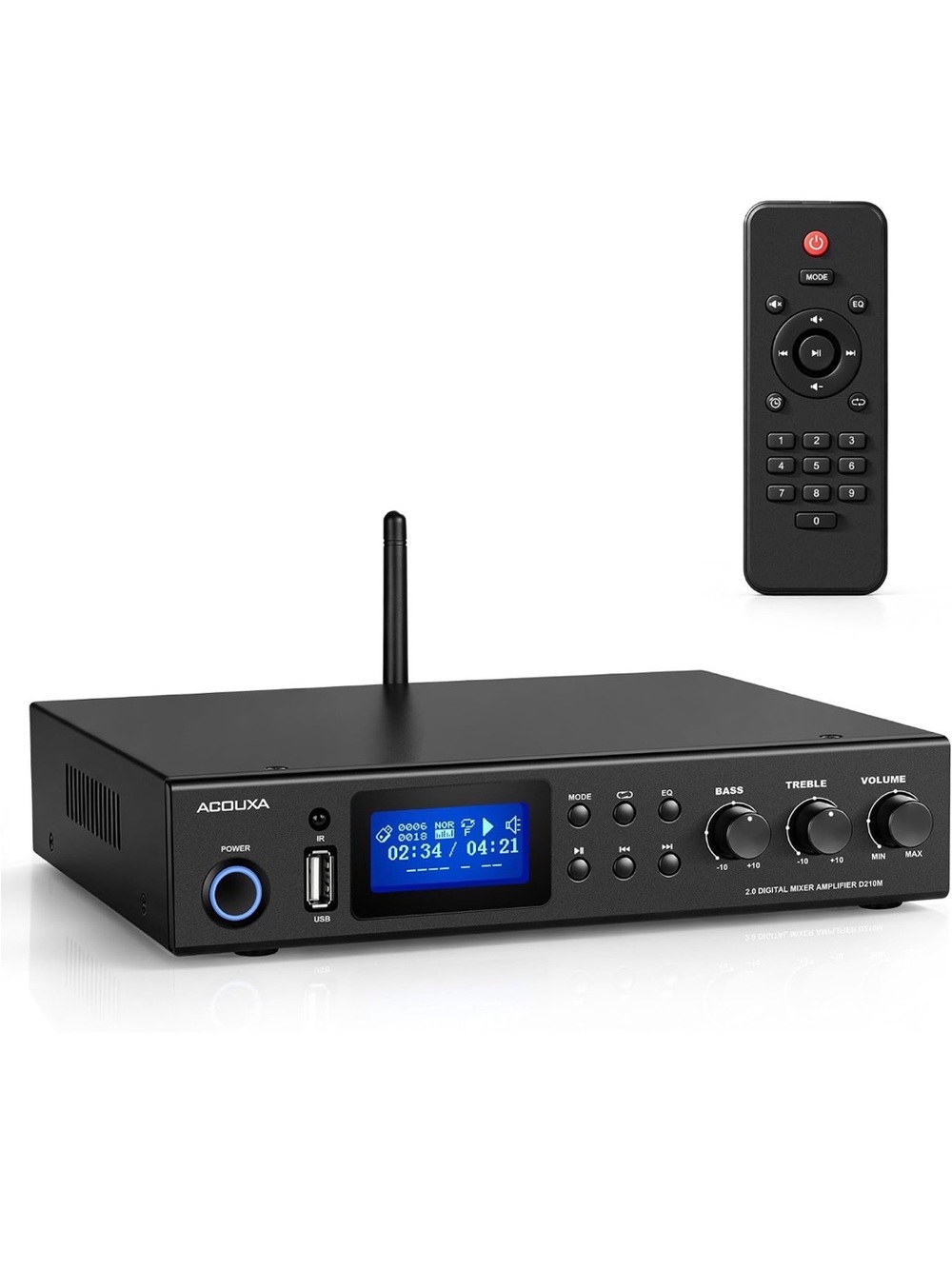 Bluetooth 6.0 stereo amplifier, optical/coaxial, remote control